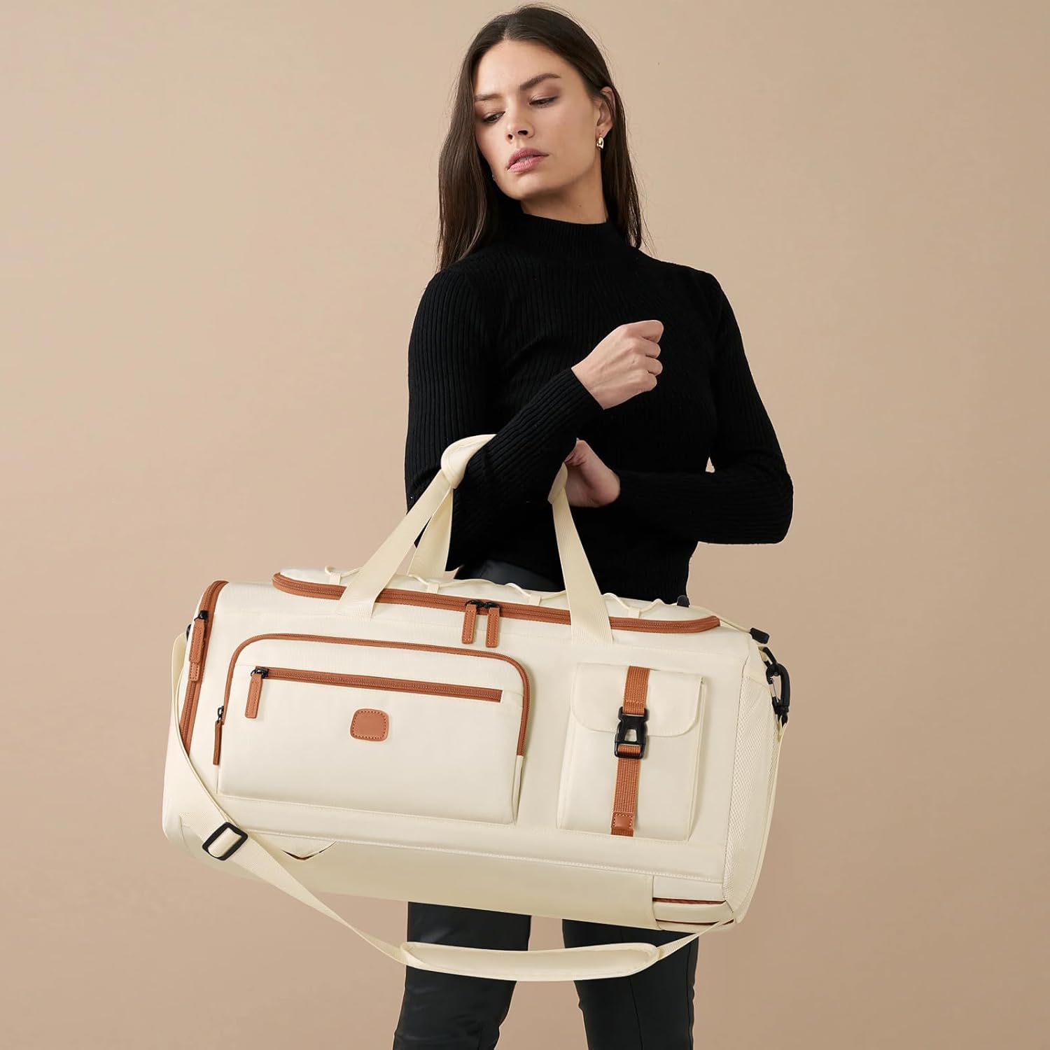 Gym Bag for Men and Women with Shoe & Laptop Compartment, 3-in-1 Sports Travel Duffel Bag Anti-Theft Weekender Carry-On Backpack for Airplane & Workout, Overnight Travel Bag,35L (Beige, Medium) - Image 9