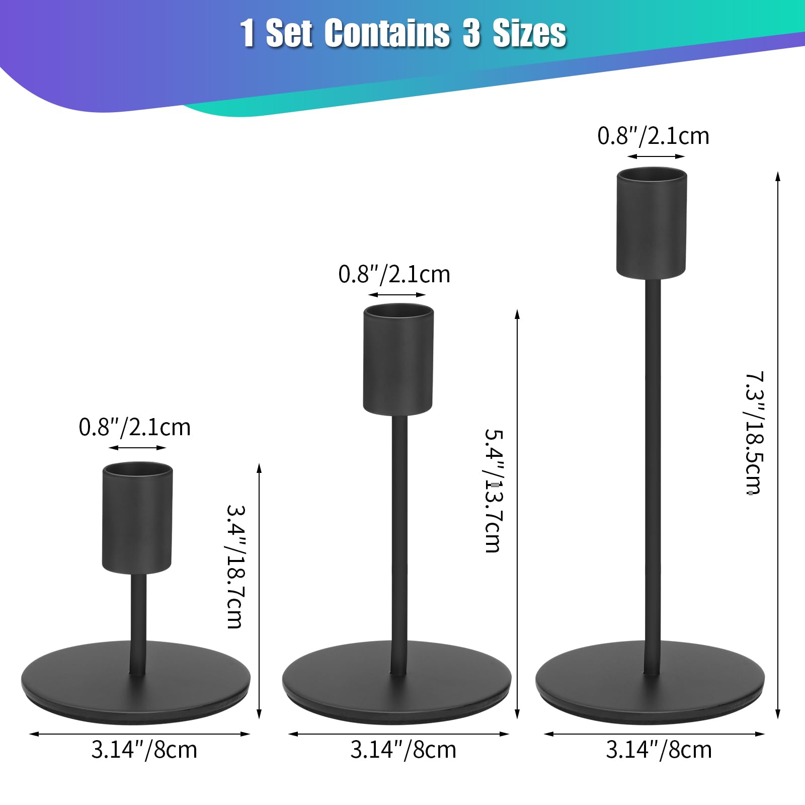 Set 6 Portacandele Neri In Metallo - Altezze Diverse Per Candele Coniche, Decorazione Elegante Per Matrimoni E Cene