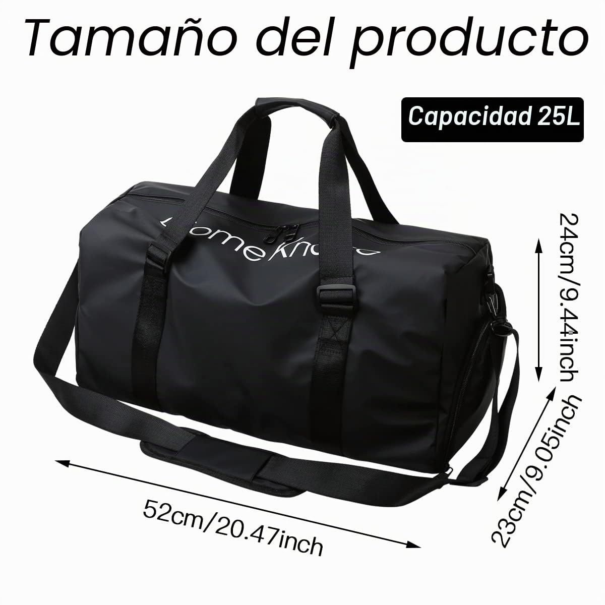 Bolsa Deporte Unisex, con Compartimento Húmedo y para Yoga, Natación y Piscina - Negro