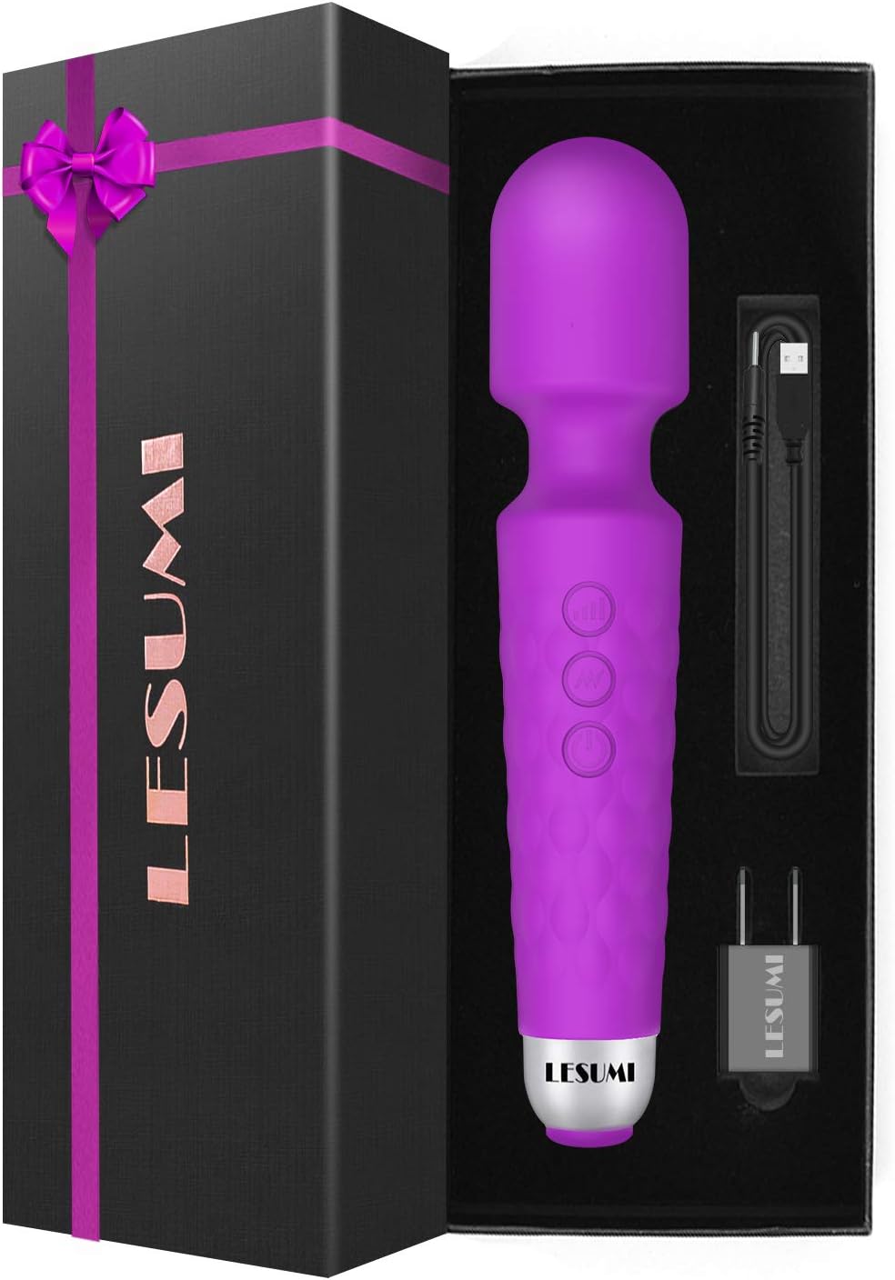 LESUMI Upgraded Personal Wand Massager with Memory - Premium with 8 Speeds 20 Patterns and One-Click Recovery - Mini Handheld Powerful Rechargeable for Neck Back Stress Relief Relax Muscles (Black): Health & Personal Care