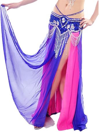 Hdhdeueh Women Belly Dance Skirts Chiffon Swing Skirtslits Skirt 9 Colors