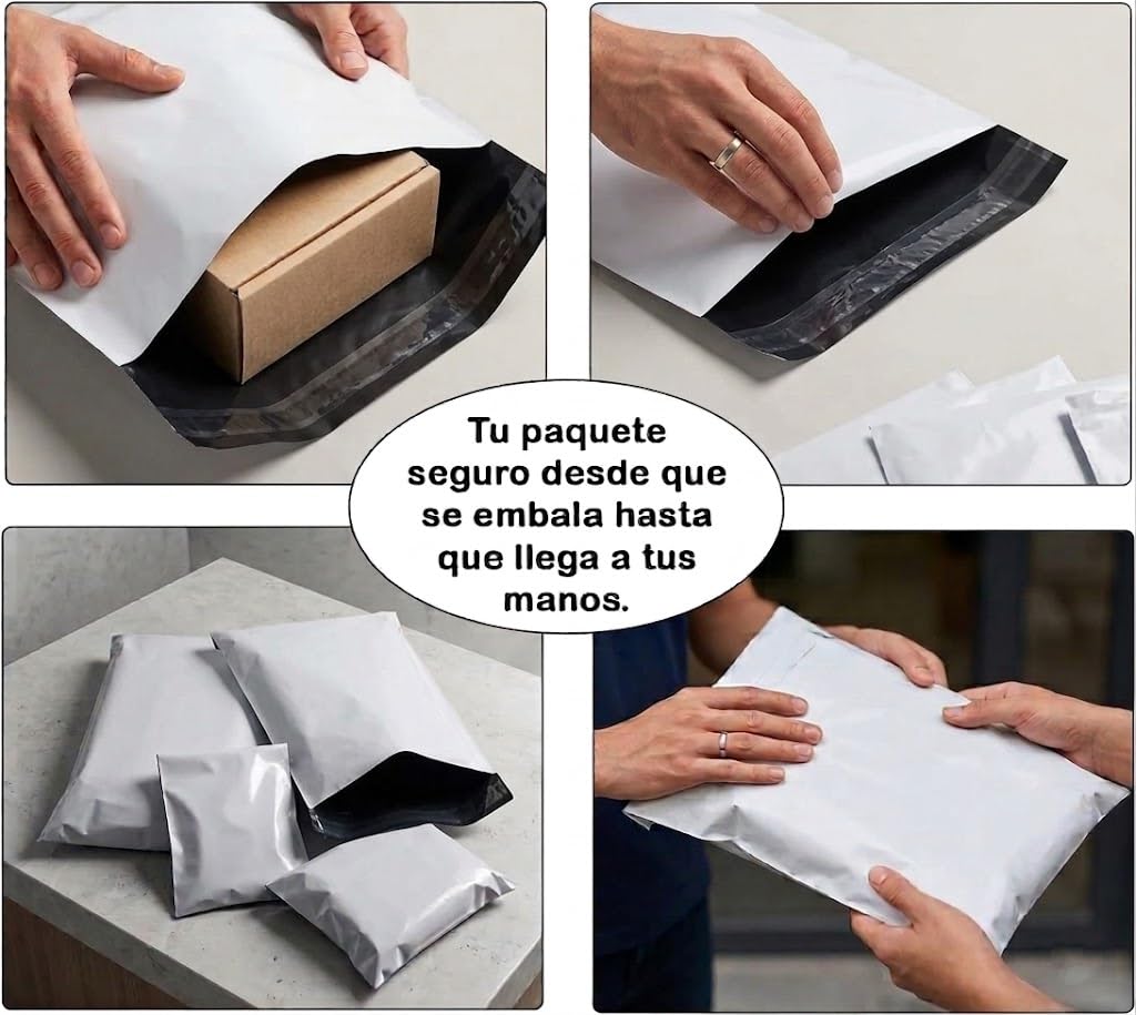 Bolsas para Envíos Autoadhesivos 32x40+5cm, 100 Unidades, Blancas, Impermeables e Resistentes, Plástico Reciclado, Sobres para envio de ropa y de embalaje(M 32X40+5CM)