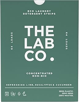 Laundry Detergent Strips Washing Sheets | Eco Ultra-Concentrated | Non-Bio for Sensitive Skin | Non-Toxic Fragrance | EDC-Free | Lab-Tested | Refreshing Lime Eucalyptus Cucumber | 64 Loads