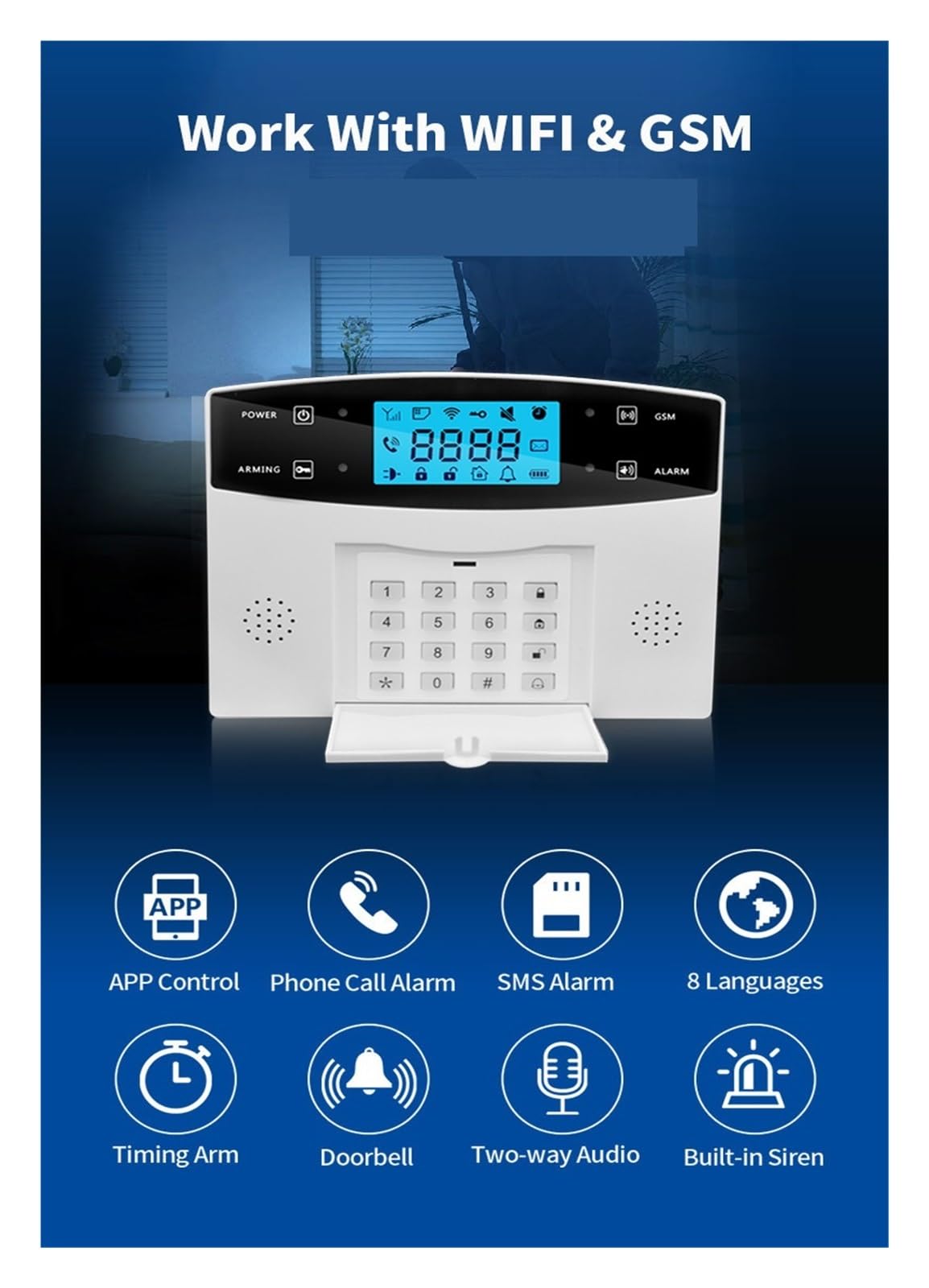 System alarmowy, Wi-Fi Home Security System alarmowy Ekran LCD Host Bezprzewodowy detektor 433 MHz Kontrola aplikacji(Option J)