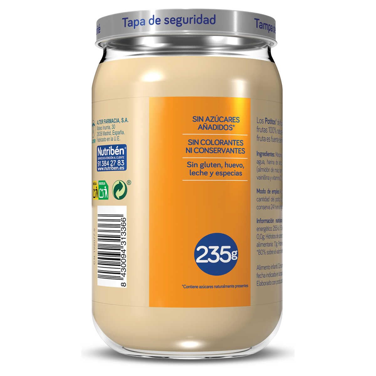 Nutribén Potitos Tarrito Manzana Naranja Plátano Galleta Pack 12 Unidades 2820 g