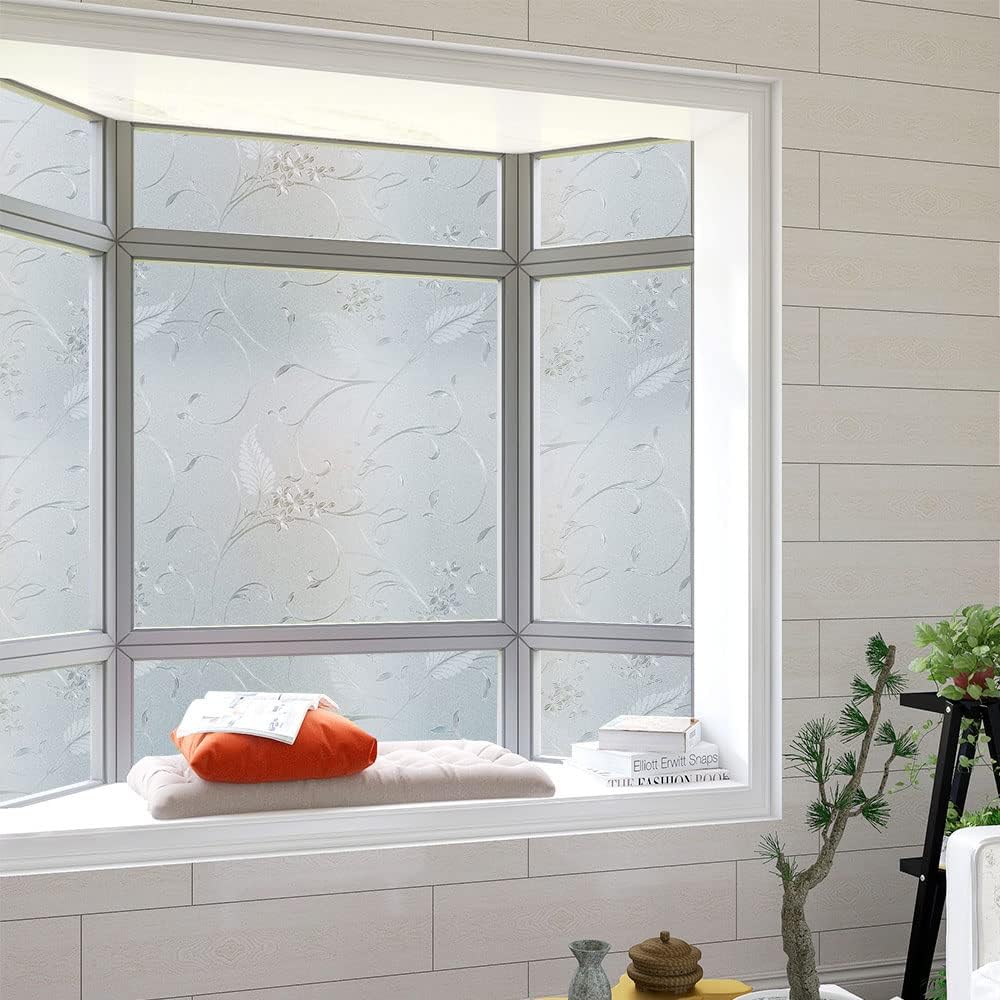 Frosted Privacy Glass Window Film, Vinyl Decorative Window Decals, Static Clings No-Glue Removable Window Film for Home Bathroom Living Room (23.6 x 78.7 inch)