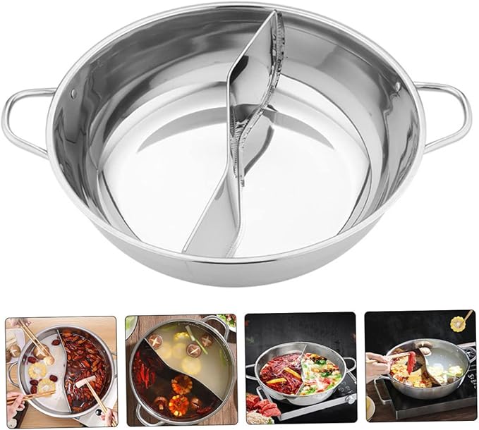 Olla de acero inoxidable para dos sabores con divisor para cocina de inducción y gas miniatura 5