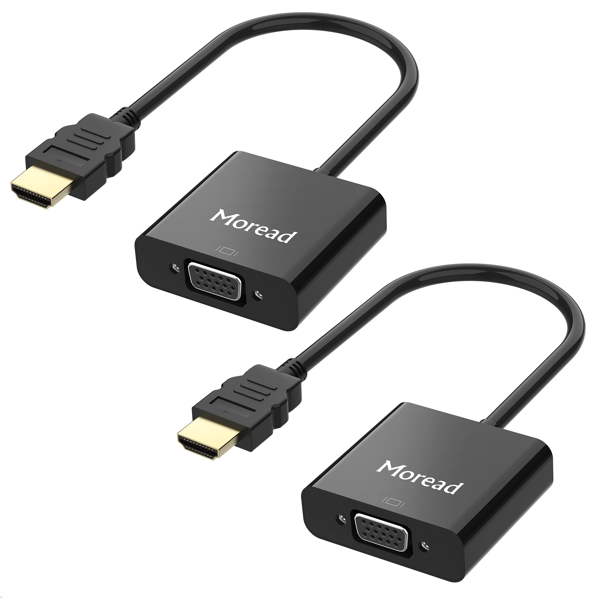 Moread Gold-Plated Active HDMI to VGA Adapter, 2 Pack, Male to Female with Micro USB Power Cable & 3.5mm Audio Port Cable for PS4, MacBook Pro, Mac