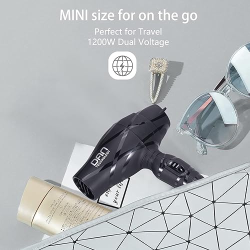 Miniatura 7 de Mini secador portátil con concentrador y difusor, con boquilla de cerámica, secadora de pelo de viaje ligera, 2 ajustes de calor