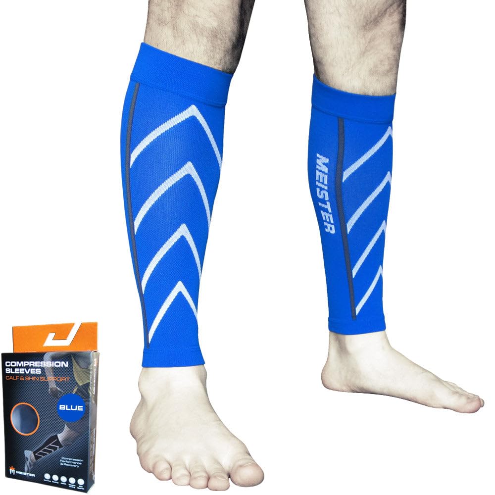 Meister Graduated 20-25mmHg Compression Running Leg Sleeves for Shin Splints (Pair) - Blue - X-Large, XL - Image 4
