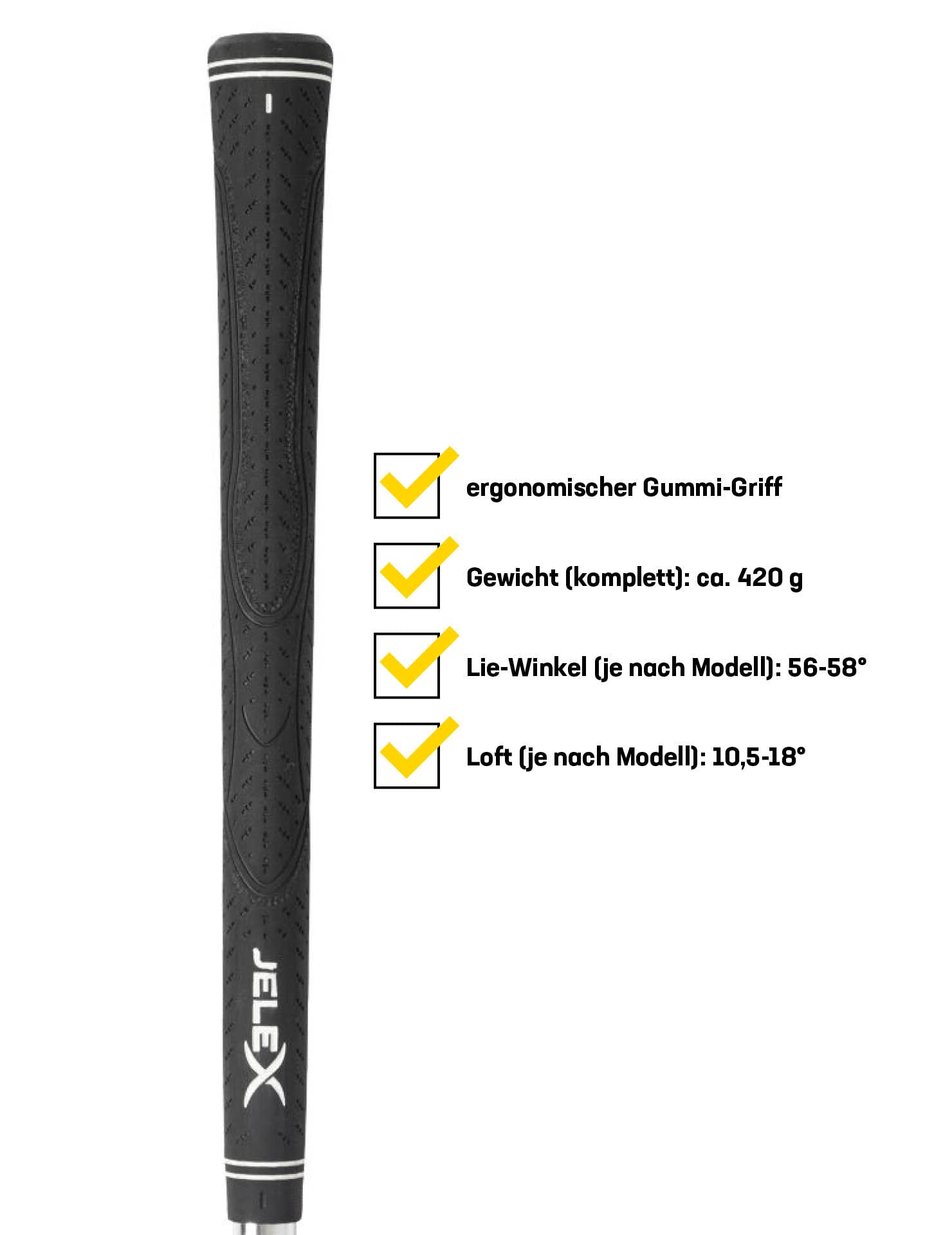 JELEX Golf Driver/madera mano izquierda de acero inoxidable y aluminio para zurdos, longitud: 107-115 cm, ángulo de inclinación: 56-58°, peso: 420 g, con mango de goma ergonómico, fácil de limpiar y