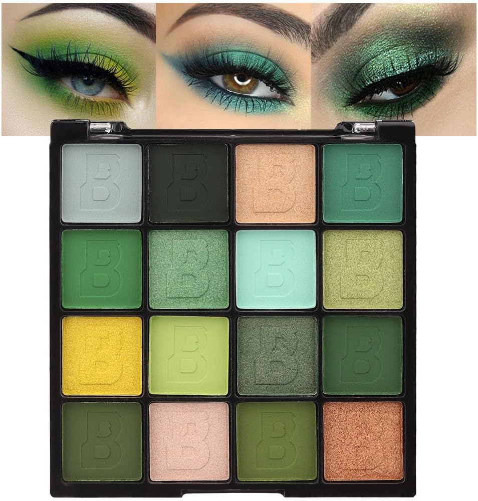 evpct 16 Colors Green Glitter Eye shadow Palette Makeup Waterproof Dark Light Green Yellow orange Brown Shimmer Highly Pigmented Pressed Sparkly Shiny Eyeshadow Palette paletas de sombras para de ojos