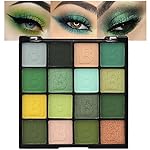 evpct 16 Colors Green Glitter Eye shadow Palette Makeup Waterproof Dark Light Green Yellow orange Brown Shimmer Highly Pigmented Pressed Sparkly Shiny Eyeshadow Palette paletas de sombras para de ojos