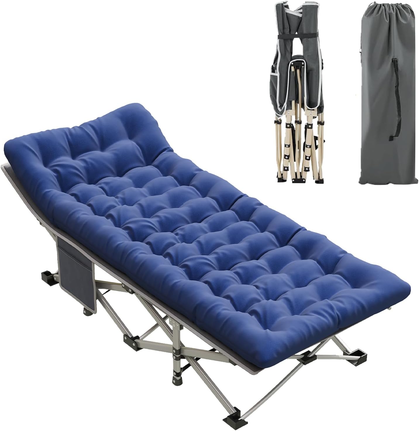 Camping Cot, Portable Folding Bed for Adults with Comfortable Mattress and Carry Bag, Heavy Duty Sleeping Cot for Home Office Outdoor Camping, Supports 600lbs (Blue)