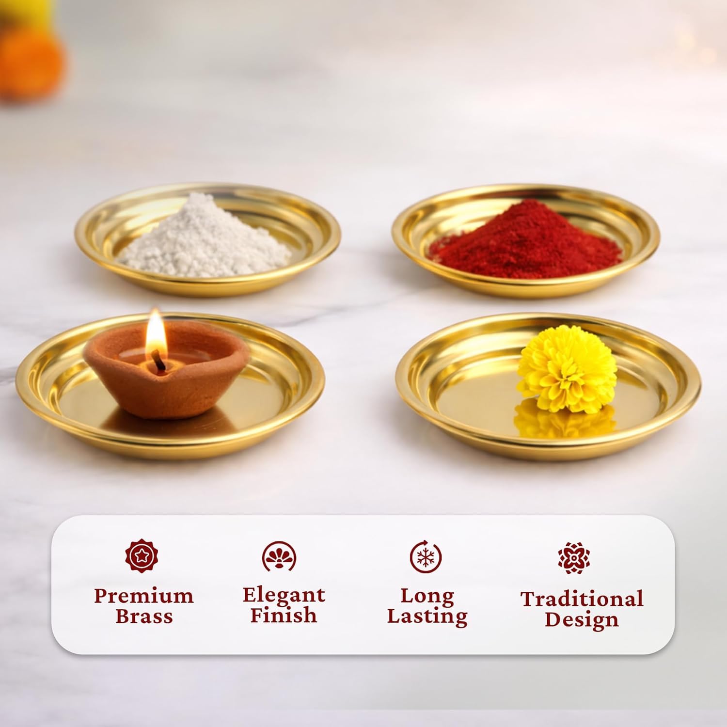 Brass Pooja Thali Set - Traditional Hindu Plates -3