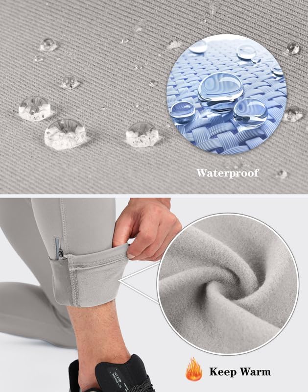 Pudolla Men's Thermal Running Tights with 3 Zipper Pockets Workout Compression Leggings Cycling Pants for Men Hiking Jogging - Image 4