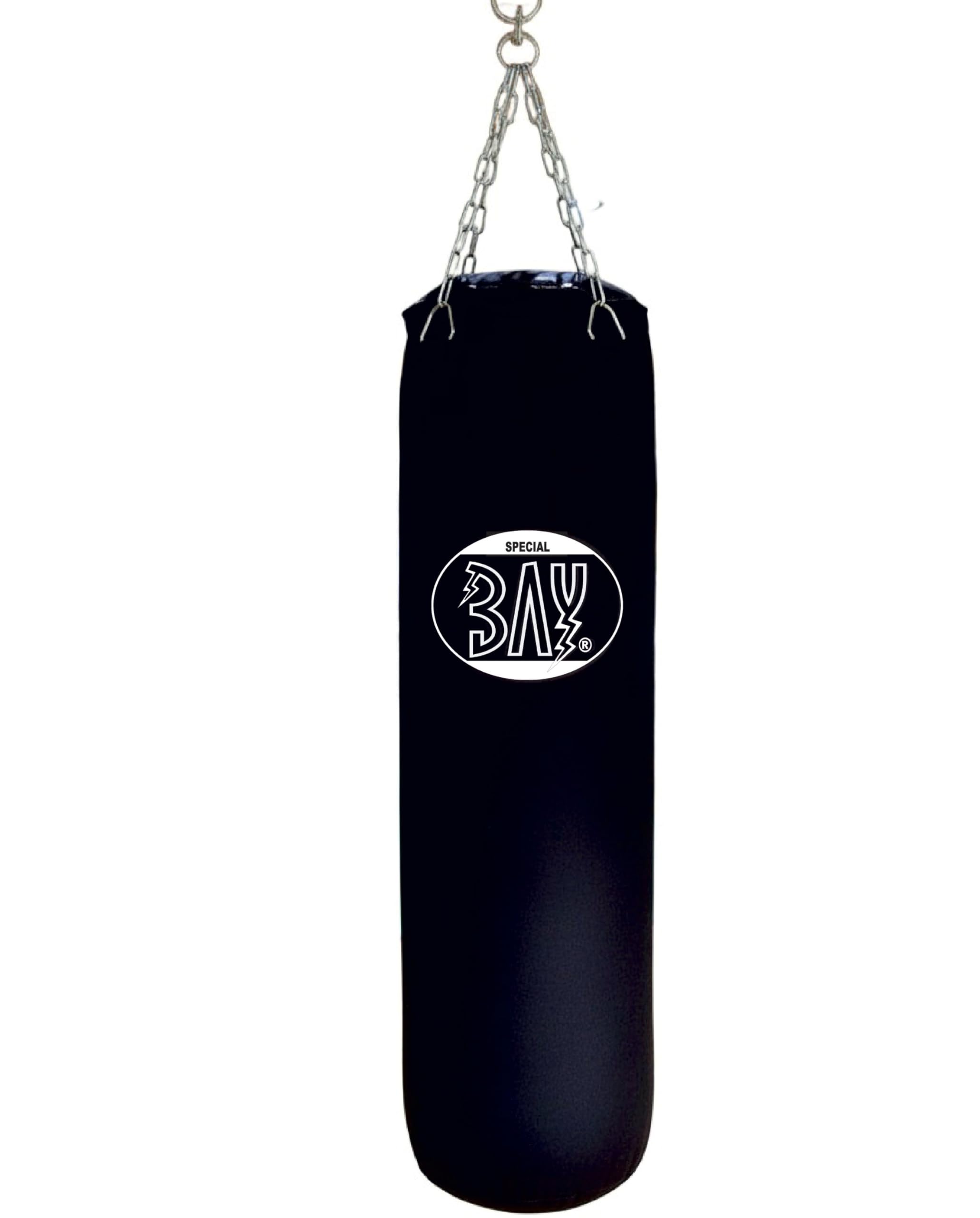 BAY Canvas Sandsack Boxsack mit Stahlkette und Drehwirbel für Kampfsport Training, Schwarz, 123 x 33 cm