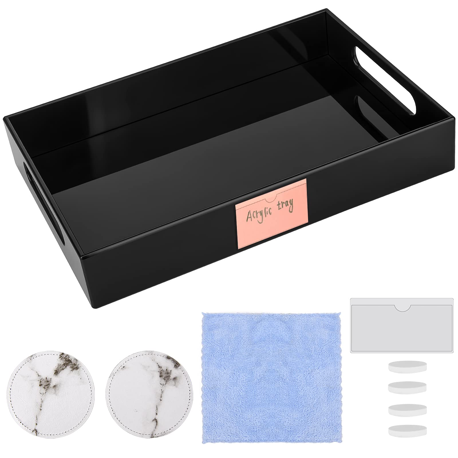 Deefong Dee Acrylic Serving Tray,11.8 x 7.87 x 1.96 Inch 30 * 20 * 5cm,Anti-slip,No-Hand Injury Transparent Countertop Organizer Tray For Tea,Coffee Table,Food,Kitchen,Bathroorm,Cosmetics,Plant Pots