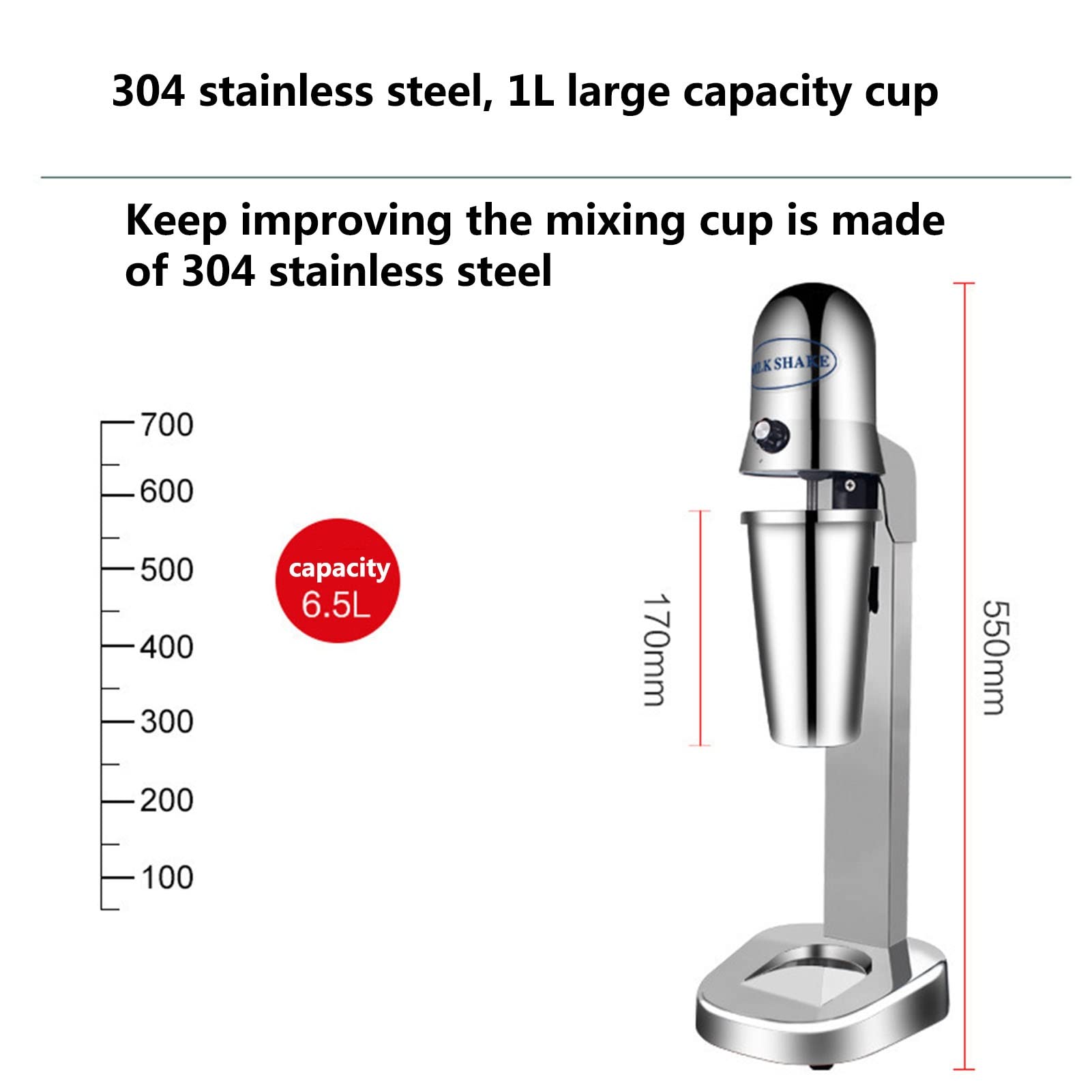 PAHION Classico Creatore di Frapphake 2 velocità Macchina da Shaker al Latte Elettrico Bevi Mixer Acciaio Inossidabile Bevi Cocktail Mixer Protein Shaker per Il Ristorante Bar 18.000 Giri/Min 1000 Ml