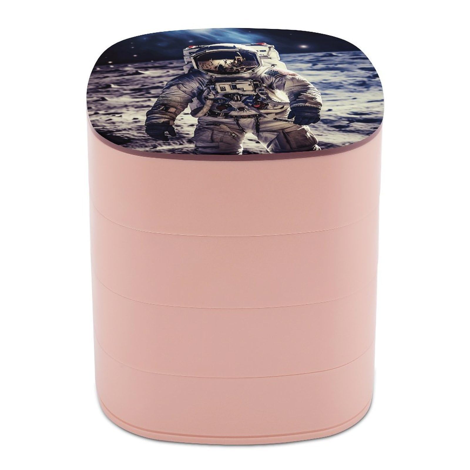 VstaDank US Astronaut Travel Moon Jewelry Box 360° Rotatable Jewelry Organizer 4 Layers Jewelry Case with Lid Fashion Portable Earring Holder for Bracelets Rings Bracelets Vanity
