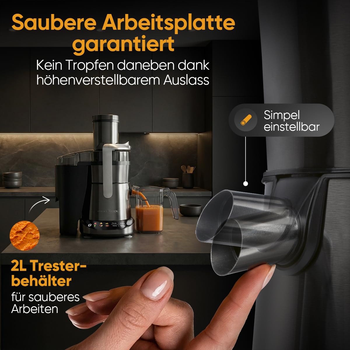 ProfiCook® Entsafter | leicht zu reinigender Slow Juicer | XXL-Einfüllschacht | 1000W Longlife-Motor | feines Mikrosieb | Touch-Display | 6 Stufen | Saftpresse | inkl. Reinigungsbürste | PC AE 1326