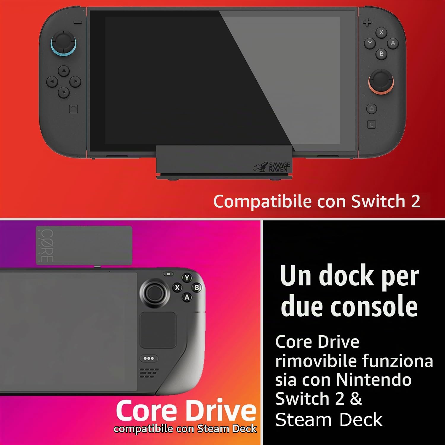 SAVAGE RAVEN by Skull & Co. Jumpgate PRO Portable Dock with Detachable USB Hub HDMI TV Adapter for Nintendo Switch 2- Black