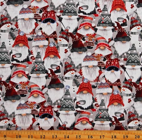 Timeless Treasures Cotton Christmas Snowmen Gnomes Scarfts Hats Glasses Holiday Winter Seasonal Multicolor Cotton Fabric Print by The Yard (GAIL-CD2885-MULTI), 44 Inches