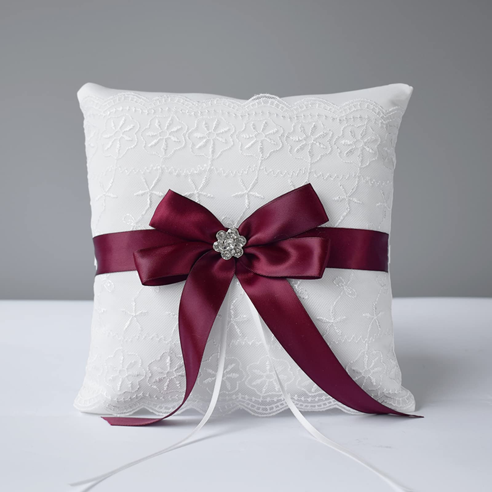 ATAILOVE Ensemble de paniers et coussins pour alliances de demoiselle d'honneur – Double dentelle accentuée motif royal (rouge)