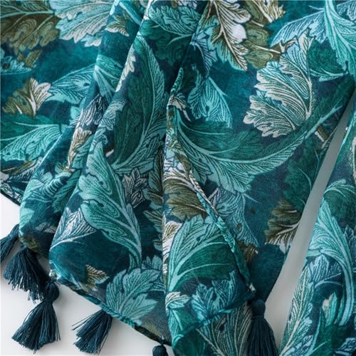 Scarf for Women Lightweight Green Leaves Pattern Boho Shawl Wrap with Tassels Soft Fall Winter Scarves for Women (Green)3