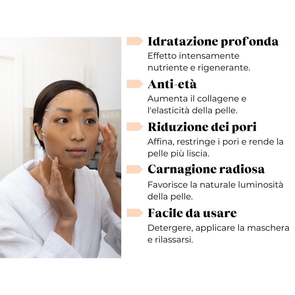Dermaroller - Maschera viso all'acido ialuronico contro la pelle secca - Skincare Idrata, riduce le rughe, favorisce la formazione di collagene - 1 x 5 pezzi) (confezione da 5)