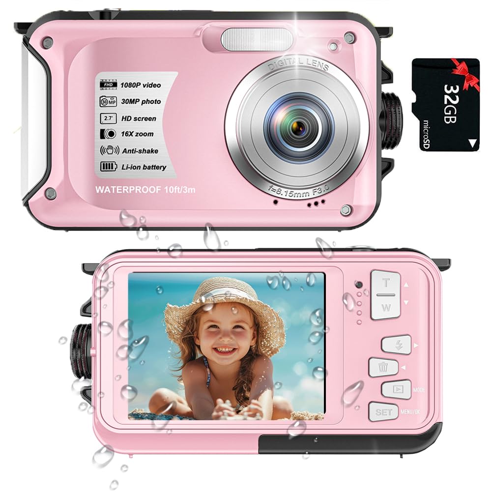 Appareil Photo Etanche Numérique 10FT 1080P Full HD 30MP Caméra étanche 16X Zoom Appareil Photo pour Enfants