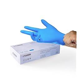 LANON Disposable Nitrile Gloves, Silicone-Free, Food-Safe, Chemical Resistant, Powder-Free, Textured Fingertips, Cooking, Cleaning, Blue, Small