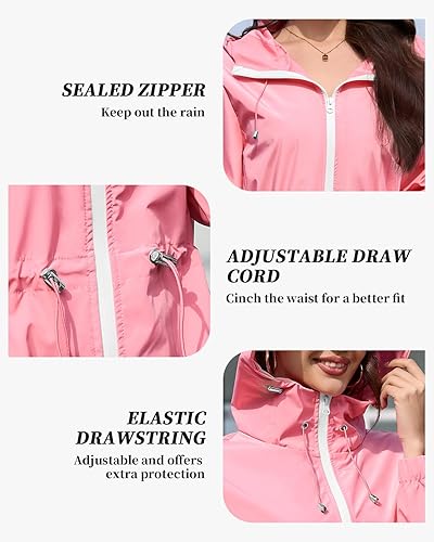 Miniatura 5 de Century Star Chubasqueros ligeros para mujer, chaqueta rompevientos impermeable para mujer, abrigo impermeable plegable con capucha
