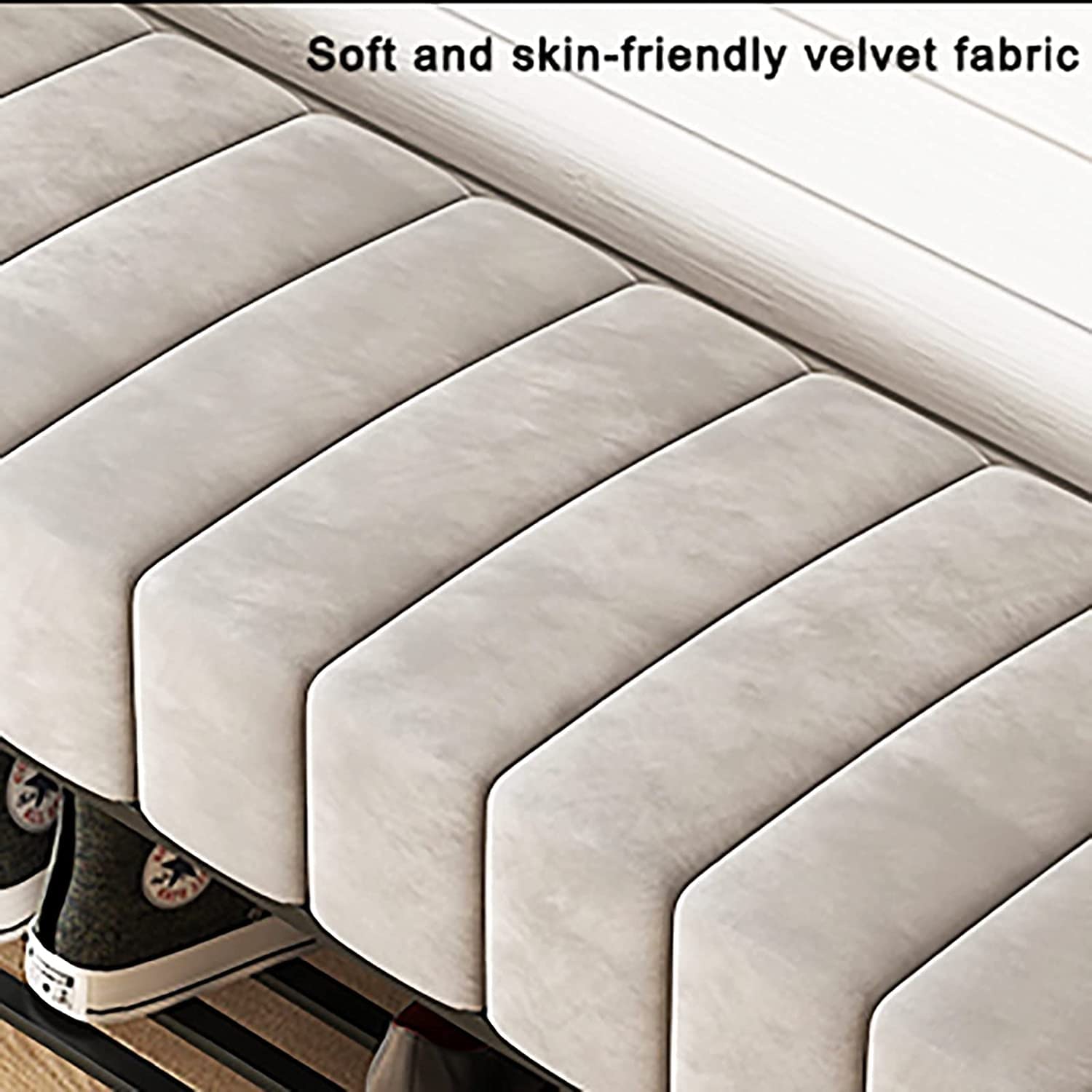 Banc D'Entrée Avec Siège En Velours Épais - Rangement à Chaussures Moderne Et Confortable (Gris, 80 Cm) - 11