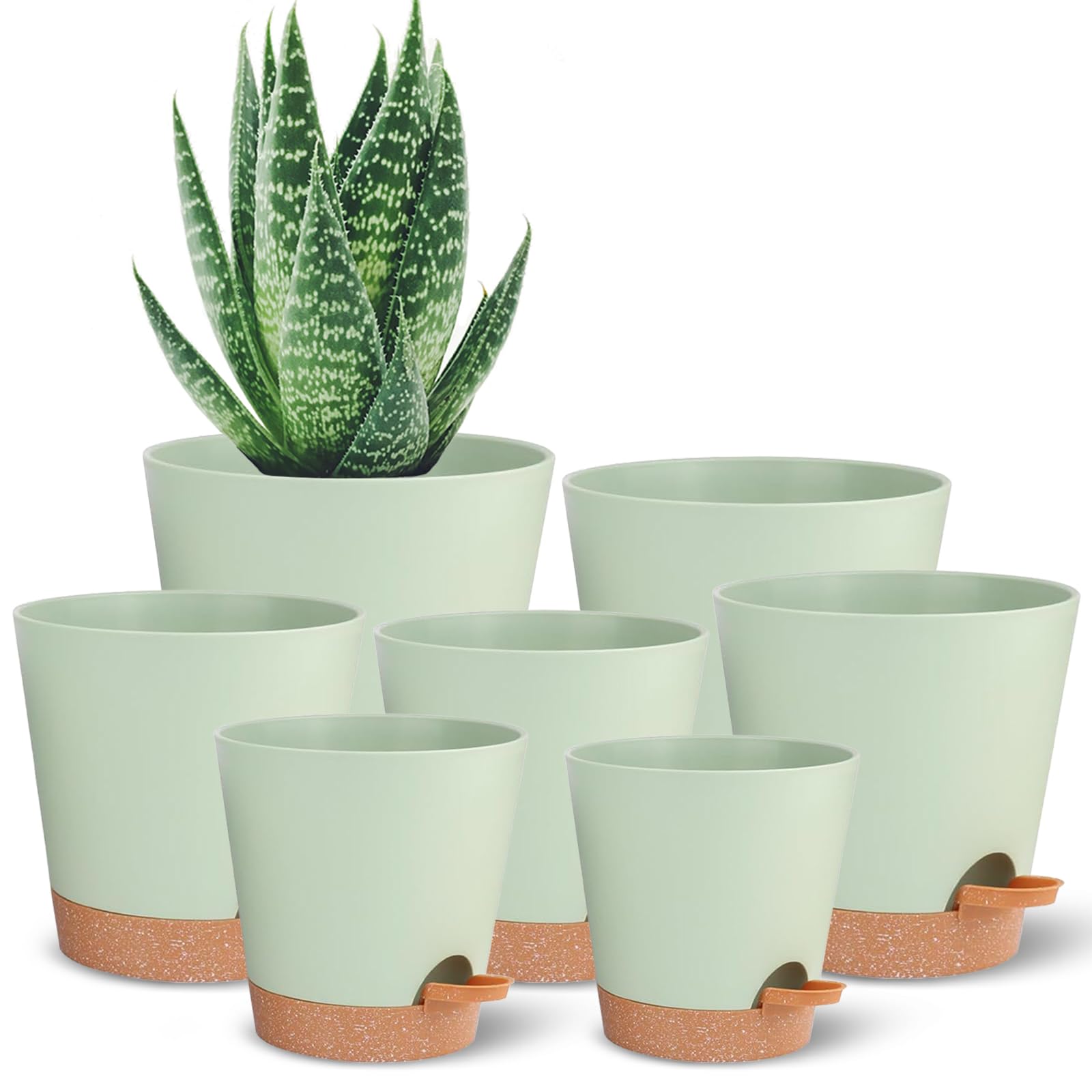 Self Watering Pot for Indoor & Outdoor Plants - African Violet, Flowers, Succulent & Cactus Plant Pots with Drainage Holes - Green Plastic Pots - Gift