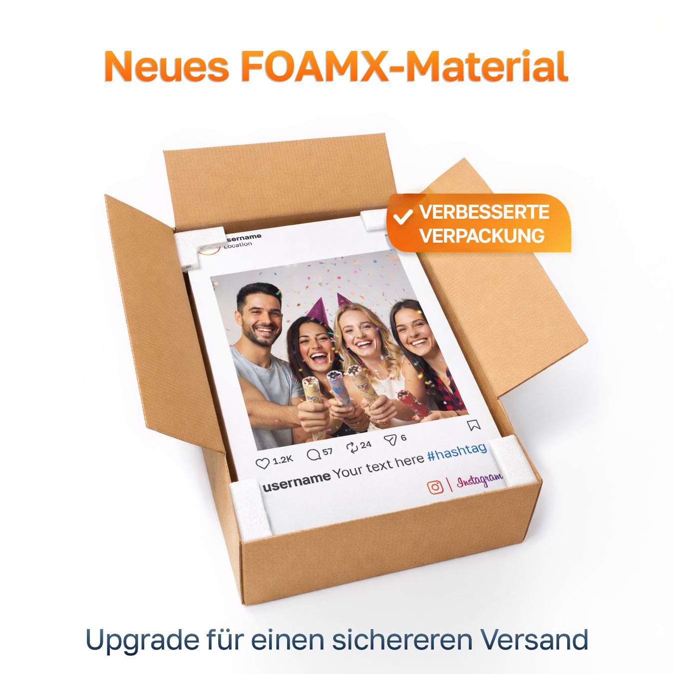 PERSONALISIERTER Selfie-RAHMEN Social Instagram | Selfie-RAHMEN für Partys und Firmenveranstaltungen, 65 x 95 cm