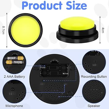4 PCS Dog Buttons Talk Training, Dog Buttons for Communication, 30 Seconds Recording, Pet Training Answer Buzzerr with Stickers, Voice Recording Button, Funny Gift for School Study Office Home