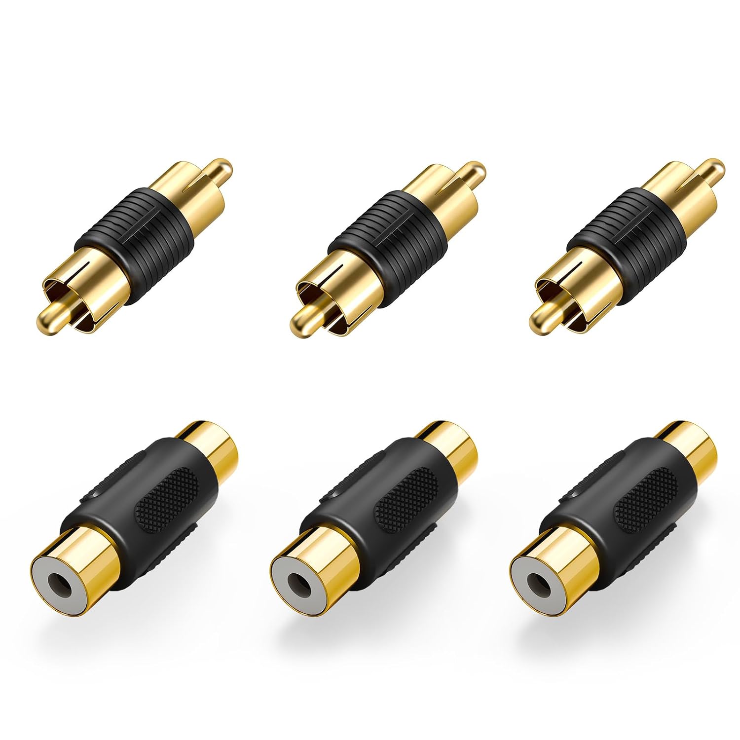 VCE RCA Adapter Gold Plated6 Pack Female to Female & Male to Male Couplers for Phono, Speaker, Amplifier & RCA Cable Extension