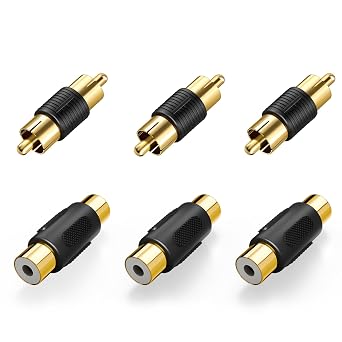 VCE RCA Adapter Gold Plated6 Pack Female to Female & Male to Male Couplers for Phono, Speaker, Amplifier & RCA Cable Extension