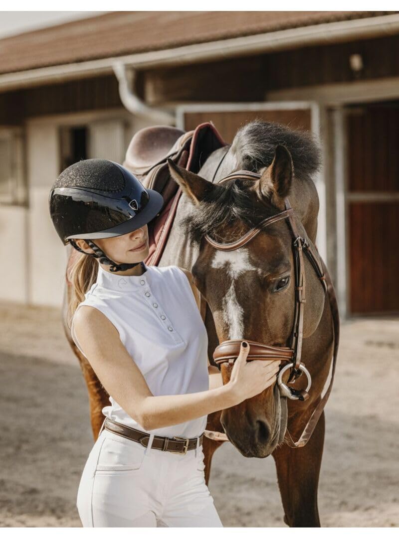 Ekkia EQUITHÈME Damen Turniershirt Mesh-Poloshirt ärmellos White, Größe:S
