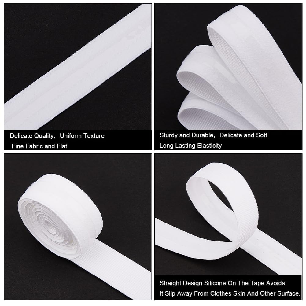 GORGECRAFT Cinta Elástica de Silicona de 10 Yarda*15mm Banda Elástica de Agarre de Silicona Antideslizante con Correa de Costura de Goma de 5 mm Cinturón para Manualidades Ropa Interior Blanco