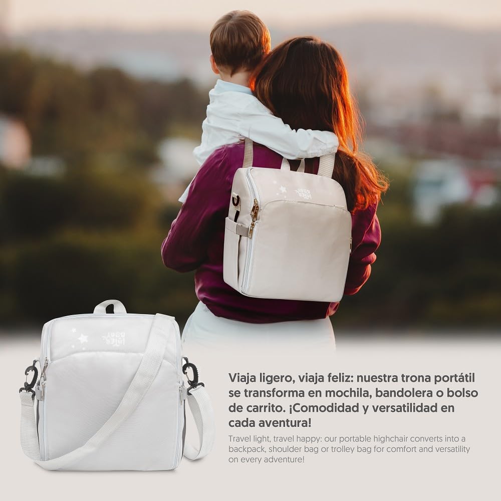 Interbaby - Chaise haute d'appoint portable pour bébé - Siège bébé - Convertible en sac à dos ou en sac - Pliable, léger et avec poignée réglable pour le transport - Étoiles grises