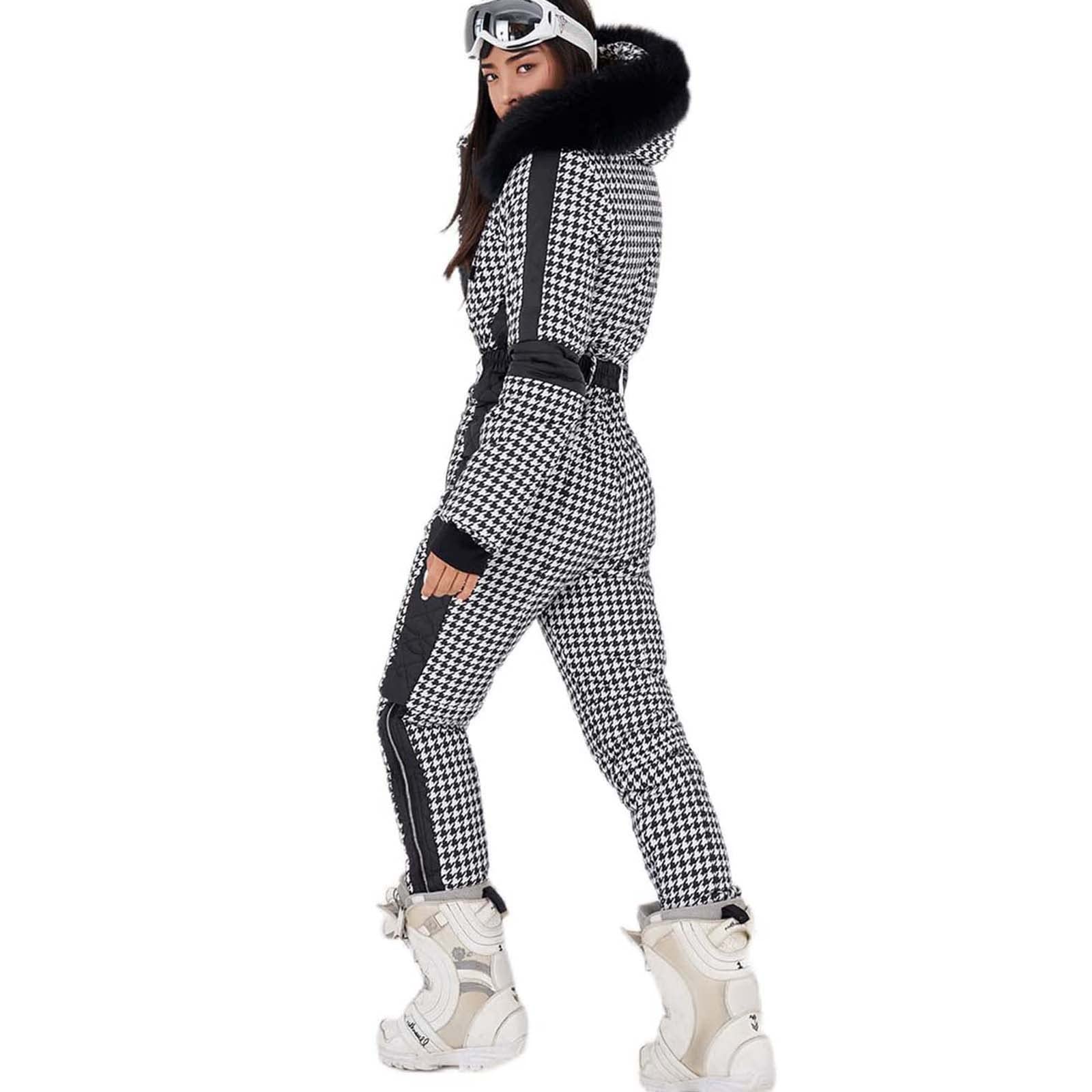 IQYU Combinaison de neige pour femme - Combinaison de ski / snowboard avec capuche en fourrure et gants intégrés, imperméable - Combinaison de ski 2022 Nouveauté Mode en une pièce - Vêtement de ski