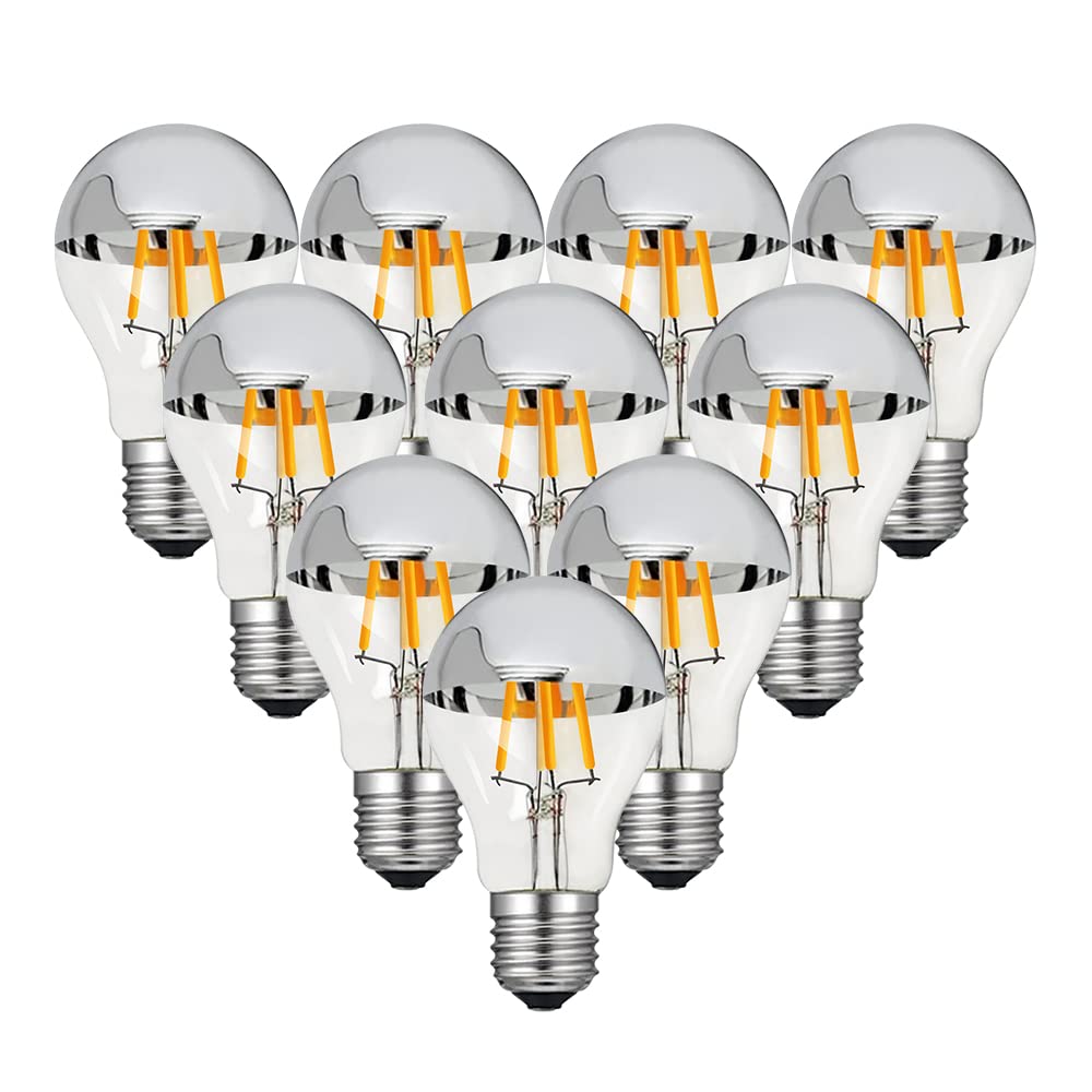 RZL Lighting, Paquete de 5/10/15, bombilla Led Edison AC220V A19 E27 4W/8W bombilla de filamentos de tazón plateado superior lámparas de luz de corona de medio cromo(10PCS 8w)