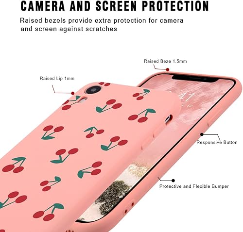 Miniatura 3 de Idocolors Funda rosa para iPhone 11 Pro Max, diseño femenino de cereza protectora, antideslizante, de silicona líquida, forro de microfibra suave, a