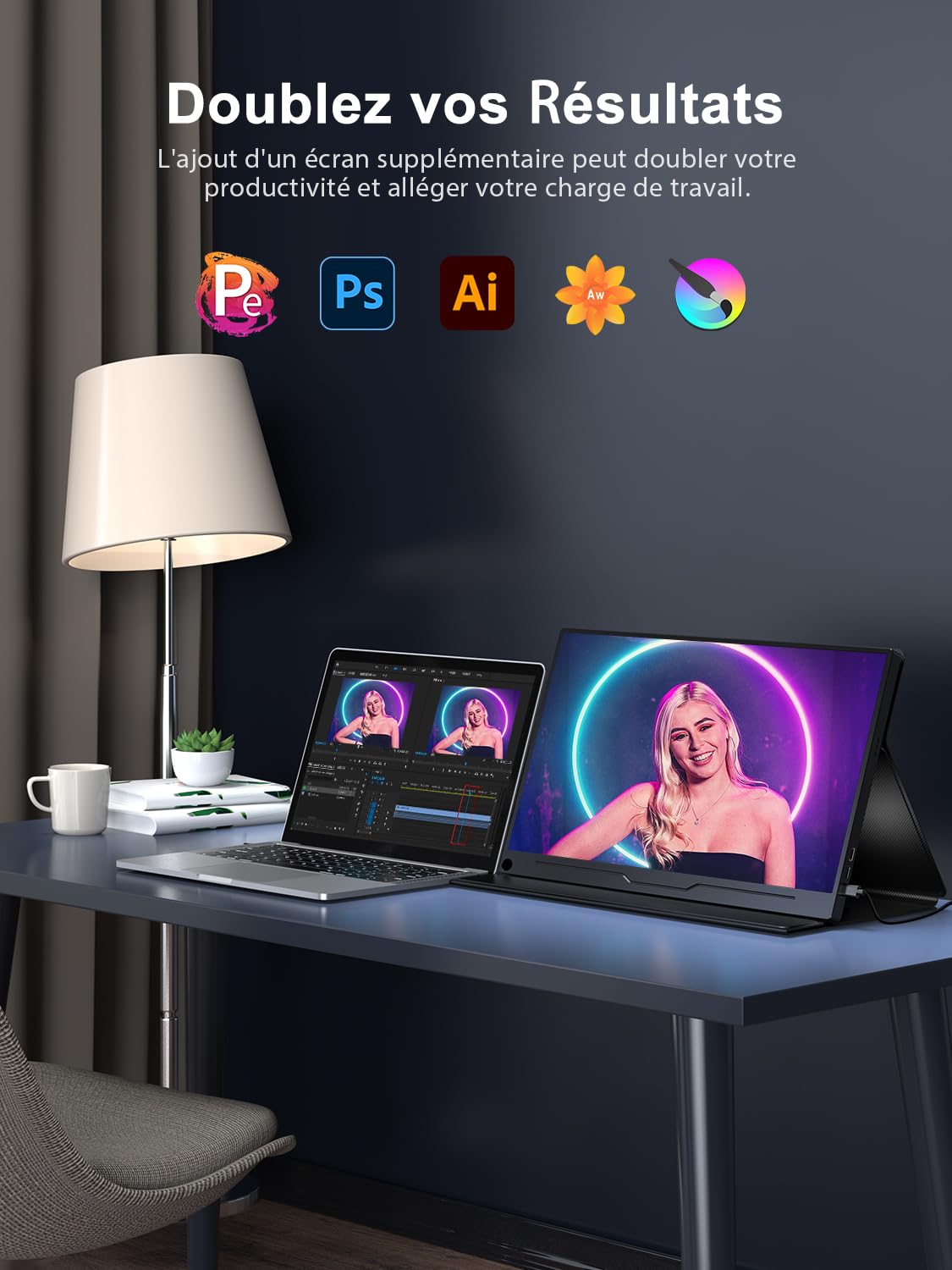 UPERFECT 18,5" 120Hz Ecran Portable, Full HD 1080P, Boîtier Métallique
