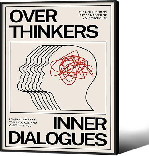 Maximalist - Pósteres vintage de salud mental, arte de pared ecléctico único retro de 12 x 16 pulgadas, marco negro, sobrepensadores, diálogos