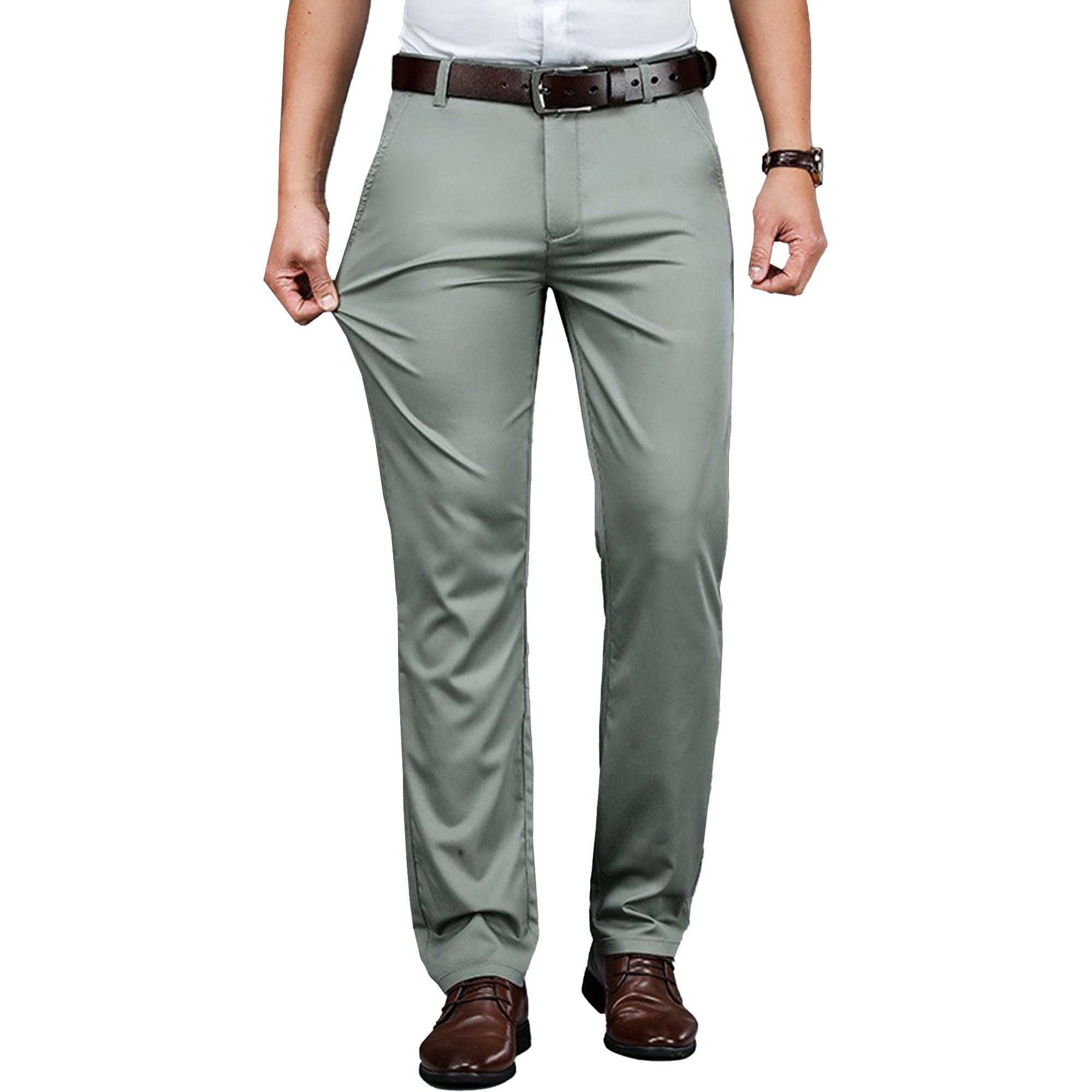 Pantaloni estivi traspiranti da uomo in seta ghiacciata gamba dritta pantaloni da lavoro casual da uomo abbigliamento da lavoro