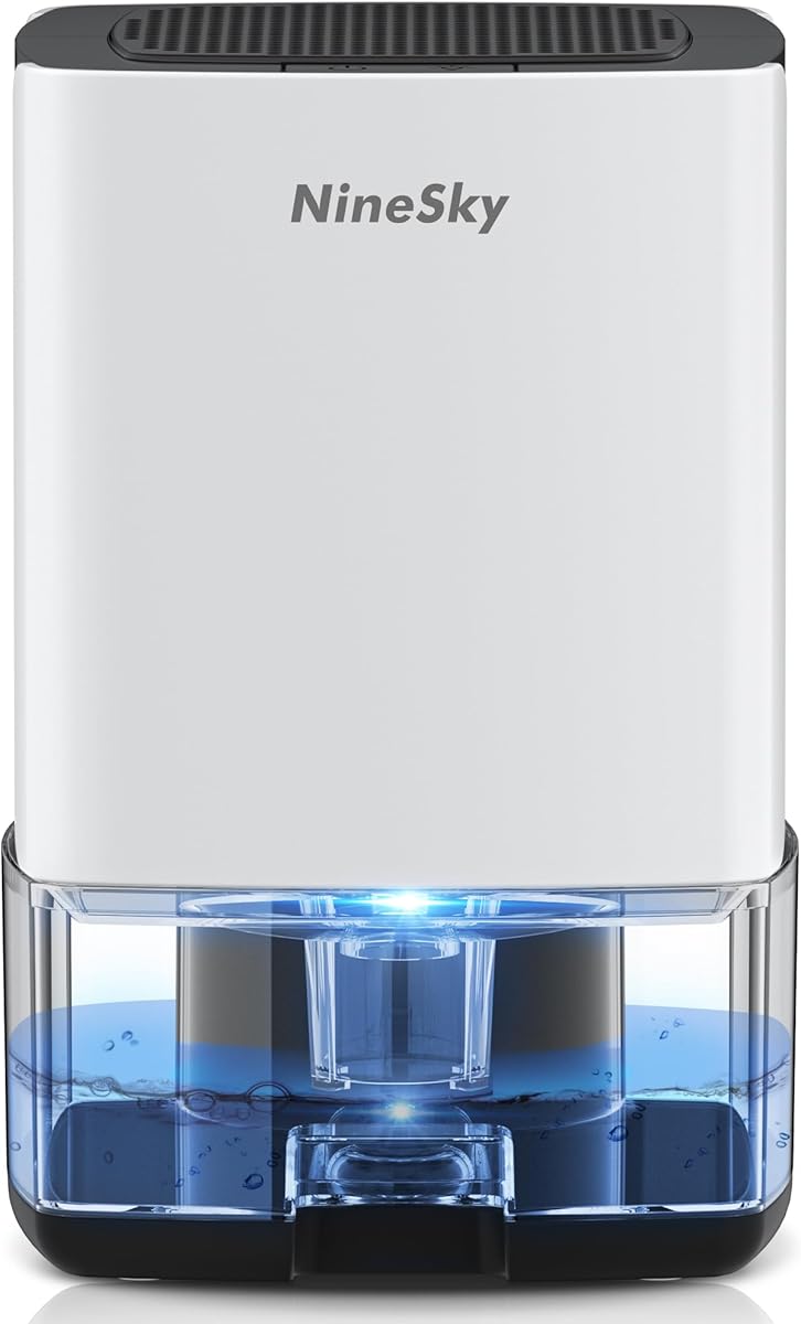 NineSky Dehumidifier for Home, 35oz Water Tank (300 sq.ft), Small Dehumidifiers for Bathroom, Bedroom, Basement with 7 Colorful Lights, Auto Shut Off, White