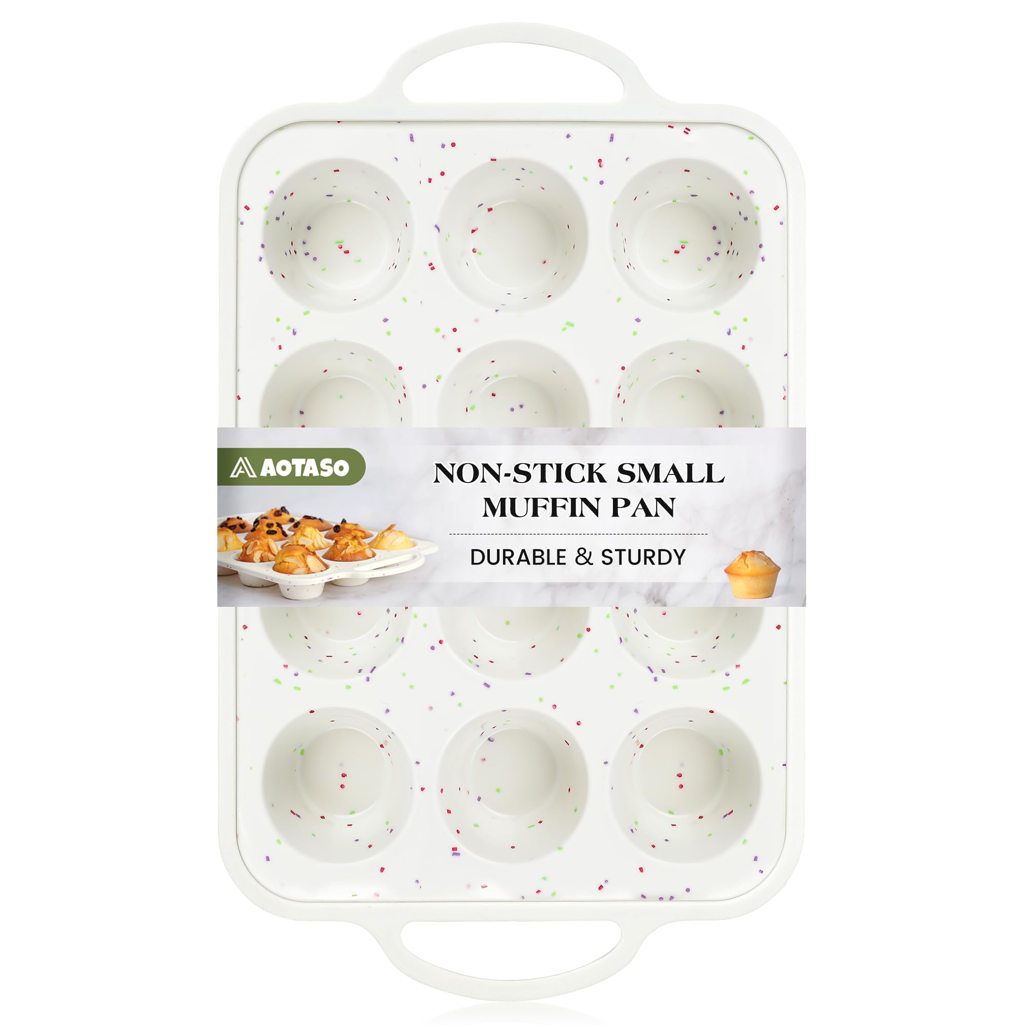 Silicone Muffin Pan for Baking 12 Cup Nonstick Cupcake Pan Small Silicone Cupcake Mold with Metal Reinforced Frame BPA Free (1 Pc, Cream)